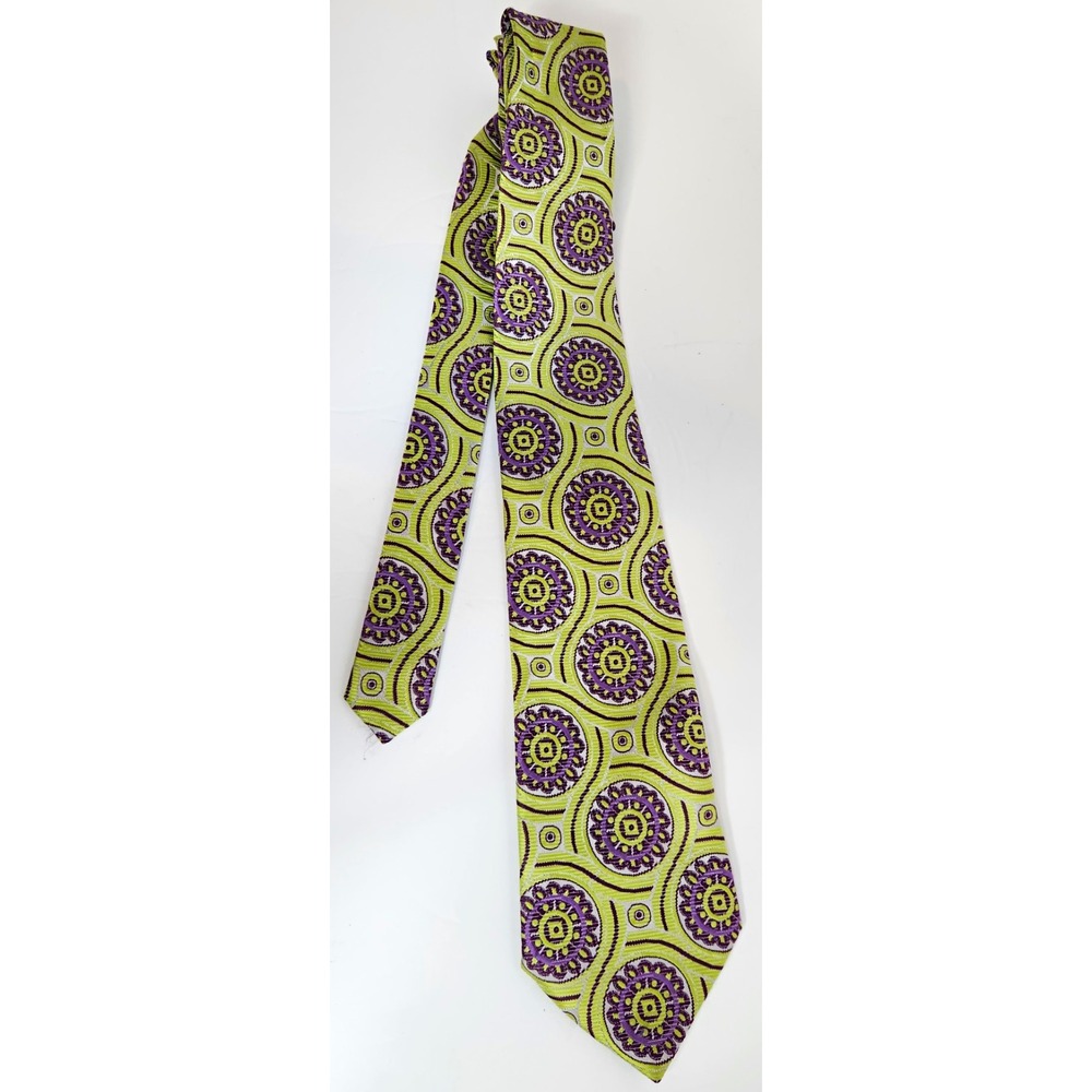 KaiLong Handmade 100% Silk Men's Tie Green Purple Geometric Abstract Woven